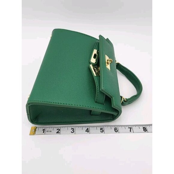 New Kelly Green PU Leather Wirkin Style Mini Tote Crossbody With Strap s… - Picture 15 of 16